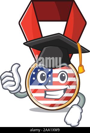 Mascot usa médaille dans le caractère graduation hat Illustration de Vecteur