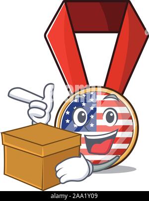 Mascot usa médaille dans le caractère avec porter fort Illustration de Vecteur