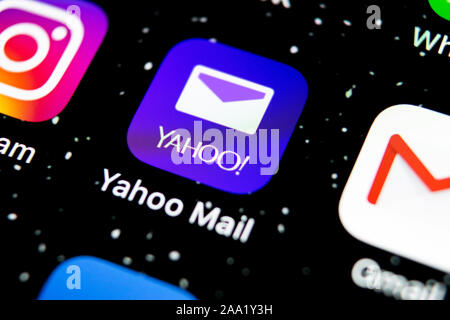 Kaliningrad, Russie, février, 3, 2019 : l'icône de l'application Yahoo Mail sur l'écran du smartphone Apple iPhone X close-up. Yahoo mail icône de l'application. Net Social Banque D'Images