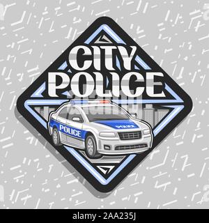 Logo Ville vectoriel pour la police, avec étiquette décorative noire berline moderne de dessin animé de la route municipale Ministère, typographie d'origine pour la police de la ville de mots, Illustration de Vecteur