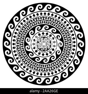 Mandala grec, vecteur conception modèle clé ronde inspirée par un art de la Grèce ancienne en noir et blanc Illustration de Vecteur