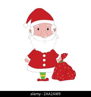 Cartoon Père Noël avec un gros sac de cadeaux. Illustration de Vecteur