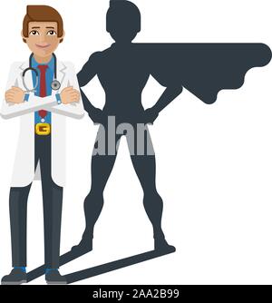 Jeune médecin Super Héros Cartoon Mascot Illustration de Vecteur