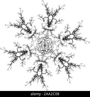 Crooked Tree Grunge branches sans feuilles rondes silhouettes en ornement. Illustration de Vecteur