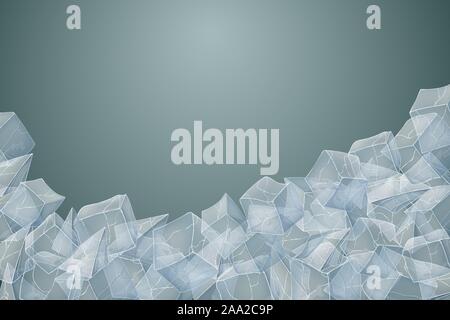 La glace transparente heap. Vector illustration. Fond sombre. Illustration de Vecteur