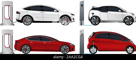 Voiture électrique avec station de charge. Illustration vecteur EPS 10 Illustration de Vecteur