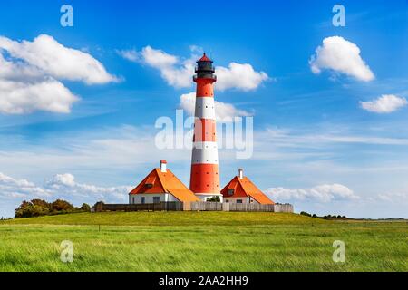 Westerheversand, phare de Westerhever, Eiderstedt, Frise du Nord, Schleswig-Holstein, Allemagne Banque D'Images