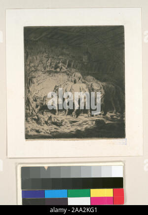 Titre et date de l'Oeuvre de Ch. Jacque catalogue de ses eaux-fortes et pointes sèches / dressé par J.J. Guiffrey. Holdings contrôlés à l'exemplaire de l'Oeuvre de Ch. Jacque catalogue de ses eaux-fortes et pointes sèches / dressé par J.J. Guiffrey. Fait partie d'eaux-fortes et pointes sèches par Charles Jacque dans Samuel Putnam Avery Collection. Citation/Référence : G265(II/II) ; [L'écurie]. Banque D'Images