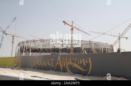 Une vue générale de l'Al Thumama Stadium, Doha, Qatar. Le stade en construction sera un lieu pour la Coupe du Monde FIFA 2022 . PA Photo. Photo date : lundi 30 septembre, 2019. . Crédit photo doit se lire : Martin Rickett/PA Wire. Banque D'Images