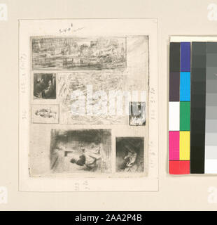Titre et date de l'Oeuvre de Ch. Jacque catalogue de ses eaux-fortes et pointes sèches / dressé par J.J. Guiffrey. Holdings contrôlés à l'exemplaire de l'Oeuvre de Ch. Jacque catalogue de ses eaux-fortes et pointes sèches / dressé par J.J. Guiffrey. Fait partie d'eaux-fortes et pointes sèches par Charles Jacque dans Samuel Putnam Avery Collection. G223, G224, G228, G230, G240, G326 et une autre image sur une seule plaque. Citation/Référence : G223[(III/III)], G224[(III/III)], G228[(I/II)], G230[(III/IV)], G240[(I/II)], G326 ; [Une femme et des enfants ; Chiffonier ; La marchande de friture ; Moine en p Banque D'Images