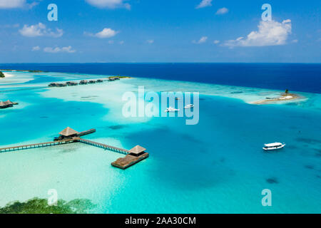 Vue aérienne de l'île de Lankanfushi, North Male Atoll, Maldives, océan Indien Banque D'Images