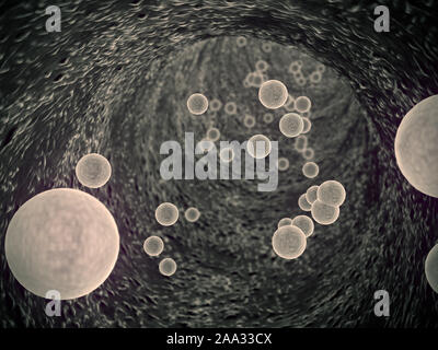 L'insuline et des leucocytes à l'intérieur du vaisseau sanguin, globules rouges, globules blancs à l'intérieur du vaisseau sanguin, pulsant de l'artère, le sang rouge et blanc Banque D'Images