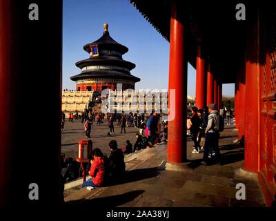 Beijing, Chine. 10 Nov, 2019. Photo Mobile montre aux gens de visiter le Temple du Ciel à Beijing, capitale de Chine, le 10 novembre 2019. Credit : Yuan Man/Xinhua/Alamy Live News Banque D'Images