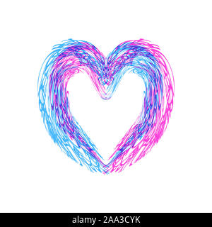 Multi-couleur pinceau coeur imprime pour la Saint-Valentin. Rose, Bleu. illustration sur fond isolé. Banque D'Images