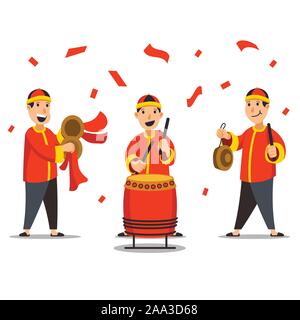 Chinois traditionnel Tableau de musiciens jouant pour lion dance performance télévision illustration. Convient pour le nouvel an chinois thème. Illustration de Vecteur