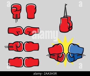 Gant de boxe Sport main cartoon vector illustration set. Illustration de Vecteur