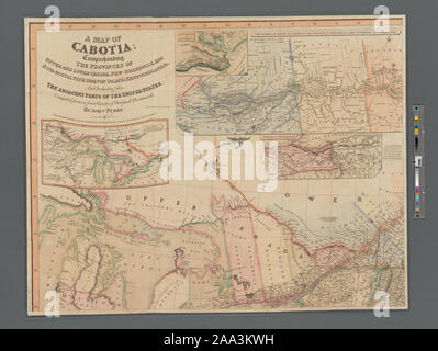 Illustré de secours par hachures et profondeurs indiquées par sondages. Frontières : carte de longitude ouest de Greenwich. Cartes auxiliaires : La province de la Nouvelle-Écosse à la partie du Nouveau-Brunswick &c. sur une échelle agrandie, principalement à partir d'enquêtes faites par Sa Majesté et les bureaux de géomètres (environ 1:1 000 000) ; [île de Terre-Neuve] (environ 1:1 500 000) Cartouches : esquisse générale du Grand Lacs & c. (Environ 1:8 000 000) ; Environs de Québec ; les rives du fleuve Saint-Laurent à partir de l'isle d'Orléans pour le lac Saint-François à une échelle agrandie (environ 1:600 000), frontière de Niagara & Banque D'Images
