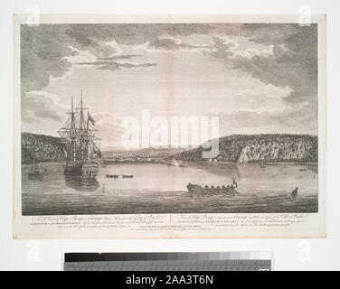 Printmakers : Bryan Henry Hall, Jacobus Houbraken, James Charles Lefrançois, Thomas Phillibrowne & William Wellstood. Titre du calendrier de la collecte d'Emmet. EM1785 gravé d'un dessin par le capitaine Hervey Smyth. ; une vue de cape rouge ou de Carouge, à 14 kilomètres au-dessus de la ville de Québec sur la rive nord du fleuve Saint-Laurent. Banque D'Images