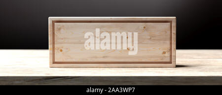 Concept de réservation. Réservés wood sign modèle vierge sur une table, fond sombre, copiez l'espace. 3d illustration Banque D'Images