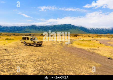 Safari dans le cratère du Ngorongoro Parc national avec le lac Magadi. Safari Tours dans la savane de l'Afrique. Beau paysage Paysages de la Tanzanie, un Banque D'Images