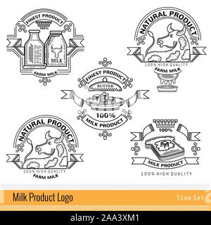 La ligne de logo ou des étiquettes pour produits de ferme laitière Illustration de Vecteur