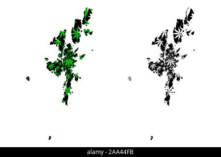 Îles Shetland (Royaume-Uni, Ecosse, le gouvernement local en Écosse) La carte est conçue de feuilles de cannabis vert et noir, Zetland (îles du Nord) site Illustration de Vecteur