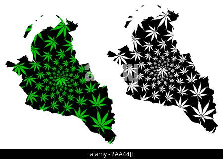 Dunbartonshire de l'Ouest (Royaume-Uni, Ecosse, le gouvernement local en Écosse) La carte est conçue de feuilles de cannabis vert et noir, et Dumbarton ma Clydebank Illustration de Vecteur