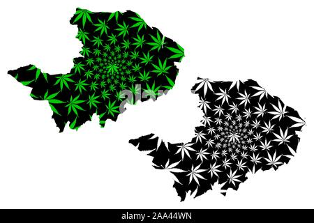 Renfrewshire (Royaume-Uni, Ecosse, le gouvernement local en Écosse) La carte est conçue de feuilles de cannabis vert et noir, carte de marijuan Renfrewshire Illustration de Vecteur