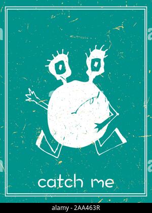 Carte postale illustration vecteur monstres drôles. Cute doodle dessinés à la main, des cartes postales, des affiches avec des créatures de dessin animé pour les enfants, baby shower, anniversaire Illustration de Vecteur