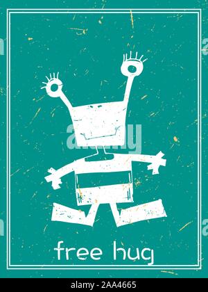 Carte postale illustration vecteur monstres drôles. Cute doodle dessinés à la main, des cartes postales, des affiches avec des créatures de dessin animé pour les enfants, baby shower, anniversaire Illustration de Vecteur