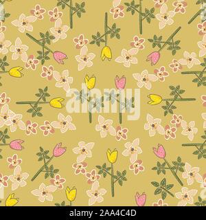 Modèle transparent avec des fleurs. Style scandinave dessiné à la main. Vector Illustration Illustration de Vecteur