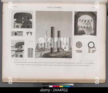 [Alexandrie Alexandrie]. 1. Vue de trois colonnes en granit, situées au sud de l'ancienne basilique vulgairement nommée Mosquée de St Athanase ; 2-9. Vue intérieure, plans, coupes et détails d'une tour antique, placée au nord des deux obélisques, et connue sous le nom de tour des Romains. ; Alexandrie [Alexandrie]. 1. Vue de trois colonnes en granit, situées au sud de l'ancienne basilique vulgairement nommée Mosquée de St Athanase ; 2-9. Vue intérieure, plans, coupes et détails d'une tour antique, placée au nord des deux obélisques, et connue sous le nom de tour des Romains. Banque D'Images