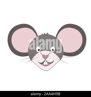 Rat ou souris souriante Icône visage isolé sur blanc. Vector illustration à plat sur un fond blanc. Année du rat symbole chinois. Illustration de Vecteur