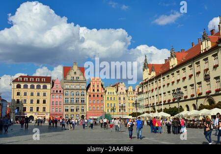 Le Rynek (Place du marché). Cette place du marché médiéval est l'un des plus grands en Europe. Wroclaw, Pologne Banque D'Images