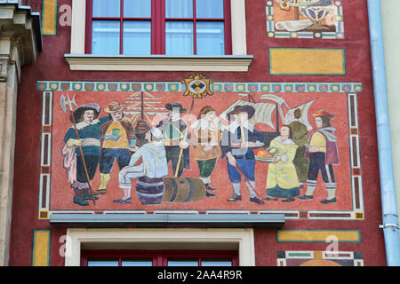 Détail d'une maison historique dans la longue Dlugi Targ, Market Street, dans la vieille ville de Gdansk. Pologne Banque D'Images