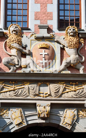 Détail d'une maison historique dans la longue Dlugi Targ, Market Street, dans la vieille ville de Gdansk. Pologne Banque D'Images