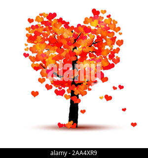 Schoener Ein Baum dans Blaettern Herzform mit weissem Hintergrund vor, Banque D'Images