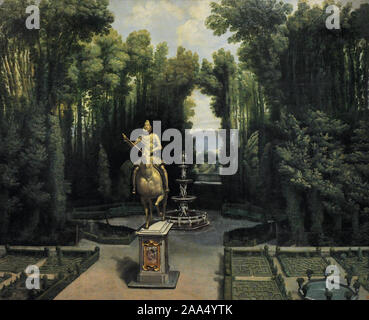 Vue sur les jardins de la Casa de Campo, avec la statue de Philippe III, ca.1634. Anonyme. Musée d'histoire. Madrid. L'Espagne. (En prêt, avec la permission du Musée du Prado, Madrid). Banque D'Images