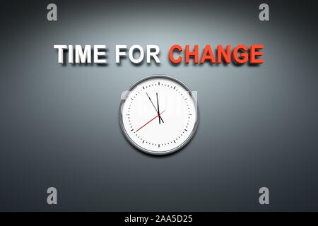 Eine Uhr simple grauem vor der Hintergrund, ueber die Worte 'Time for Change' stehen Banque D'Images