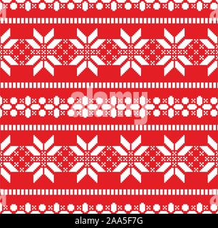 Illustration du modèle de Noël avec des flocons blancs sur fond rouge. Nouvelle année d'impression transparente pour le papier ou tissu. Sweater la texture. - Vector Illustration de Vecteur