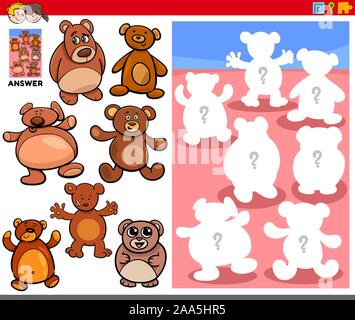Cartoon Illustration d'objets de correspondance et la bonne forme ou Silhouette avec Ours en peluche jeu éducatif pour les enfants Illustration de Vecteur