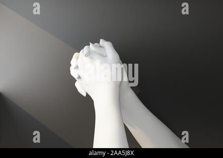 Deux blanches mains attaché dans un geste de prière. Le rendu 3D Banque D'Images