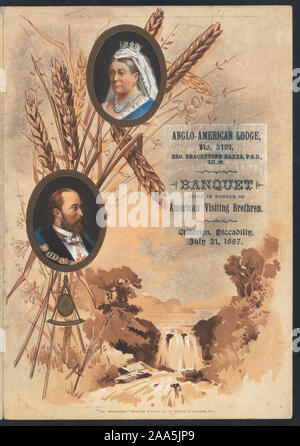 Programme inclus ; Victoria et Albert ; gerbes de blé ; Français ; banquet en l'HONNEUR DE VISITER AMERICAN FRÈRES [détenus par anglo-américaine] LODGE [at] Critère, PICCADILLY [ENG] (pour) ; Banque D'Images