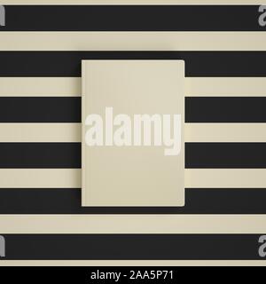Livre beige blanc crème et noir sur fond rayé. Maquette de couverture facile. Vue de face. Banque D'Images