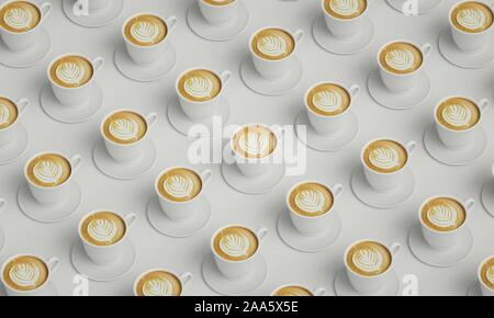 Tasses de café blanches placées dans une table. Image pour la décoration du café. Banque D'Images