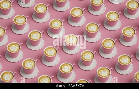Tasses de café roses placées dans une table. Image pour la décoration du café. Banque D'Images