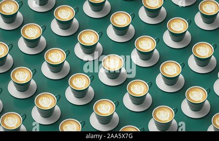 Tasses de café vertes placées dans une table. Image pour la décoration du café. Banque D'Images