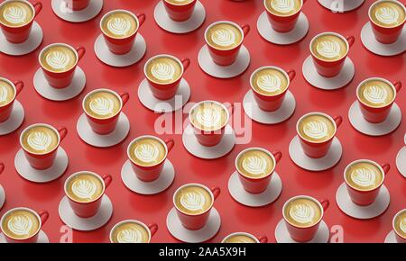Tasses rouges de café placées dans une table. Image pour la décoration du café. Banque D'Images