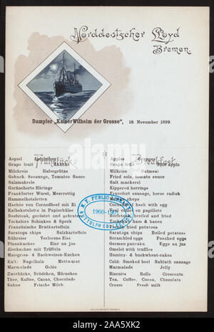 Autre Exemple De L Anglais Et L Allemand Pour Etre Utilise Comme Une Carte Postale 19 0722 Petit Dejeuner Detenus Par La Norddeutscher Lloyd Bremen At Steamship Le Kaiser Wilhelm Der Grosse Ss Photo Stock