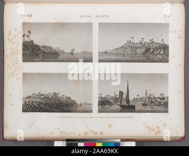 La Basse Égypte. 1 à 4. Vues de Foueh [Ces mascottes] et de trois autres villages sur la branche de Rosette [Rosetta]. ; Basse Égypte. 1 à 4. Vues de Foueh [Ces mascottes] et de trois autres villages sur la branche de Rosette [Rosetta]. Banque D'Images